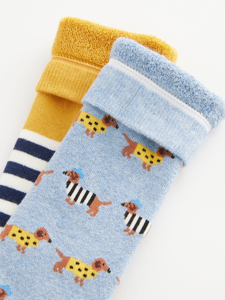 Navy/Ochre Sausage Dogs Welly Socks 2 Pack - Image 4 of 4