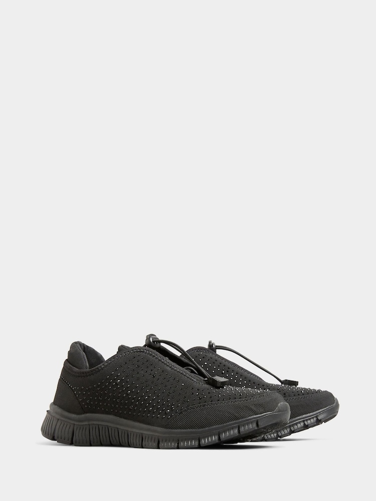 Yours Curve Black Extra Wide Fit Titania Gem Trainers - Image 4 of 5