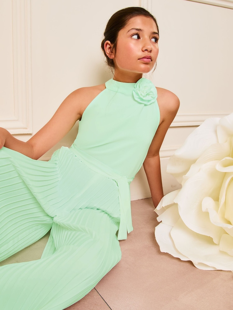 Lipsy Green Chiffon Halter Occasion Culotte Jumpsuit (5-16yrs) - Image 2 of 4 Lipsy Green Chiffon Halter Occasion Culotte Jumpsuit (5-16yrs) - Image 2 of 4