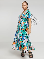 Simply Be Black Multi Print Crinkle Button Through Maxi Dress - Image 2 of 4