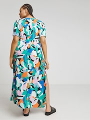 Simply Be Black Multi Print Crinkle Button Through Maxi Dress - Image 3 of 4