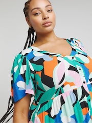 Simply Be Black Multi Print Crinkle Button Through Maxi Dress - Image 4 of 4