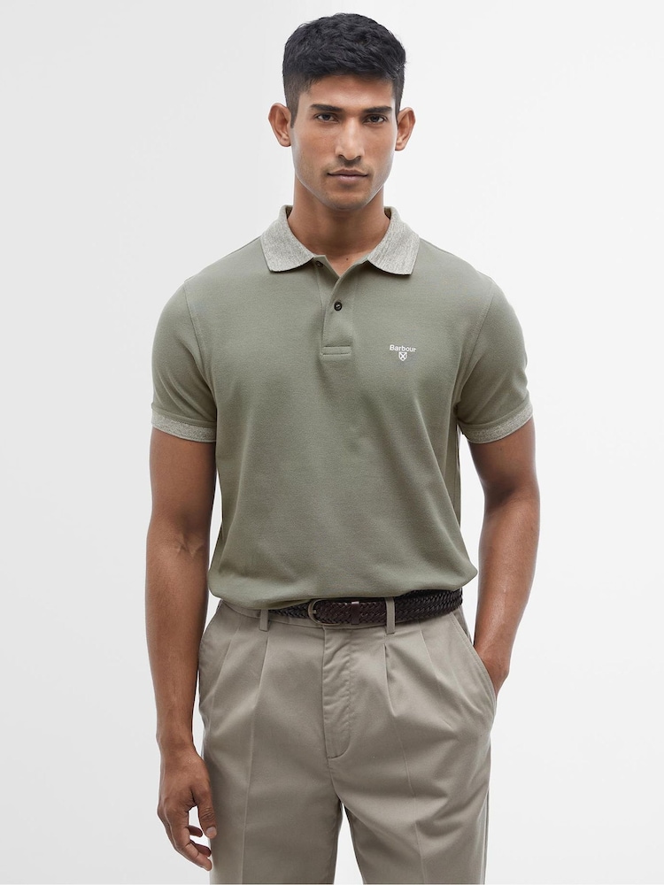 Barbour® Green Marlton Contrast Collar 100% Cotton Polo Shirt - Image 1 of 6