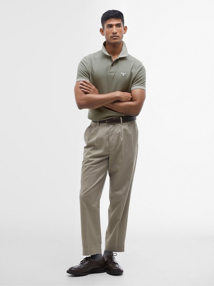 Barbour® Green Marlton Contrast Collar 100% Cotton Polo Shirt - Image 2 of 6 Barbour® Green Marlton Contrast Collar 100% Cotton Polo Shirt - Image 2 of 6