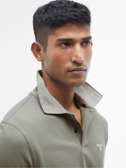 Barbour® Green Marlton Contrast Collar 100% Cotton Polo Shirt - Image 4 of 6