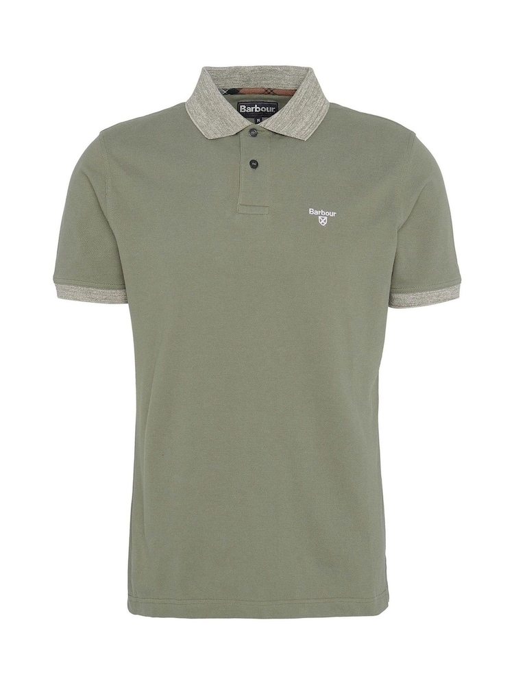 Barbour® Green Marlton Contrast Collar 100% Cotton Polo Shirt - Image 6 of 6