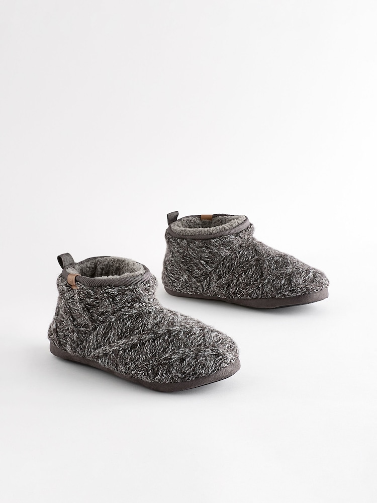 Charcoal Grey Knitted Boot Slippers - Image 1 of 6