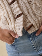 White Ecru Chunky Knit Button Front Cable Cardigan - Image 4 of 8