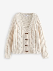 White Ecru Chunky Knit Button Front Cable Cardigan - Image 5 of 8