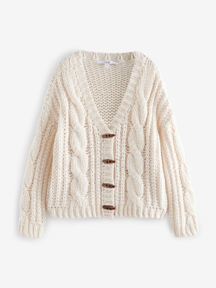 White Ecru Chunky Knit Button Front Cable Cardigan - Image 5 of 8