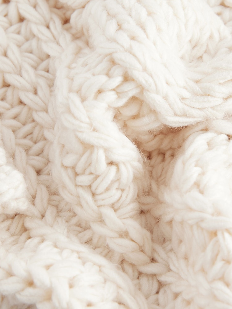 White Ecru Chunky Knit Button Front Cable Cardigan - Image 6 of 8