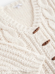 White Ecru Chunky Knit Button Front Cable Cardigan - Image 7 of 8