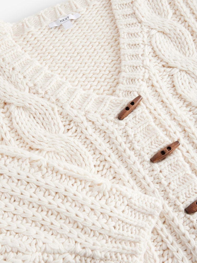 White Ecru Chunky Knit Button Front Cable Cardigan - Image 7 of 8
