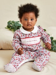 JoJo Maman Bébé Red Floral My First Christmas Smocked Sleepsuit & Hat Set - Image 1 of 7