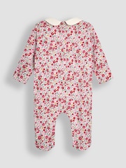 JoJo Maman Bébé Red Floral My First Christmas Smocked Sleepsuit & Hat Set - Image 5 of 7