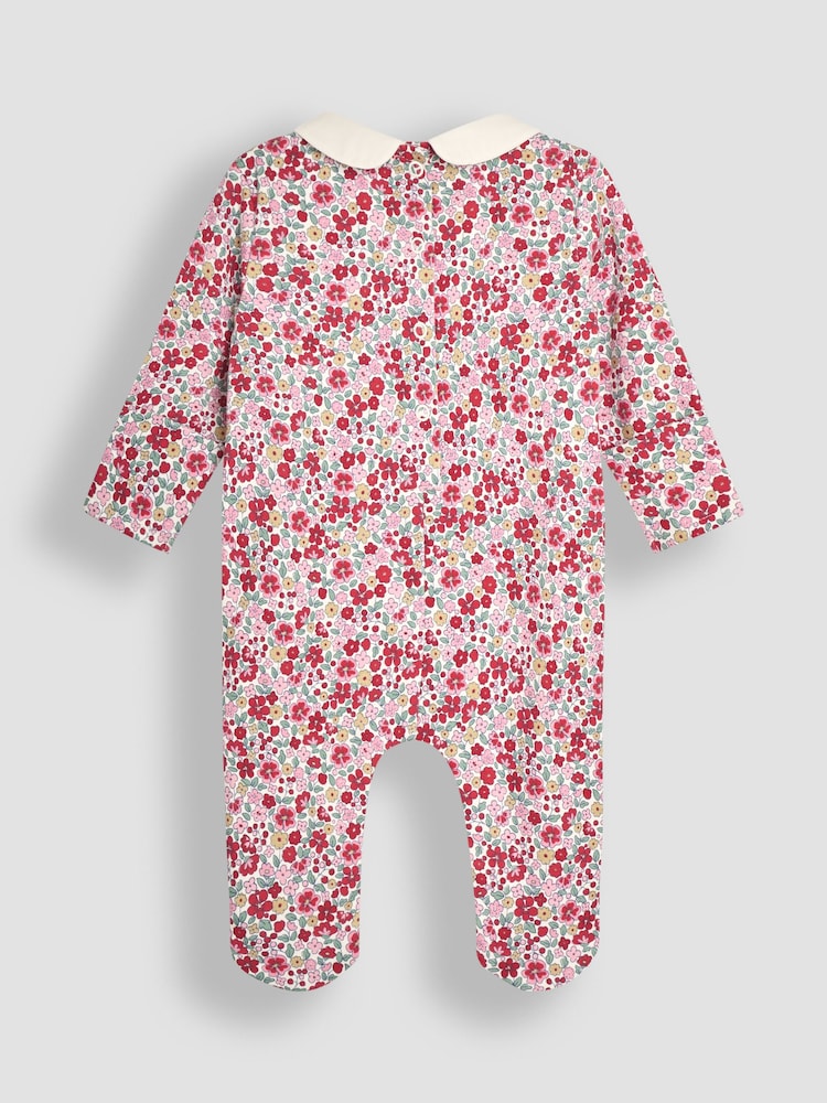 JoJo Maman Bébé Red Floral My First Christmas Smocked Sleepsuit & Hat Set - Image 5 of 7