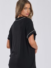 Loungeable Black 100% Polyester Short Sleeve Traditional And Shorts Set - Image 2 of 7