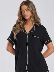 Loungeable Black 100% Polyester Short Sleeve Traditional And Shorts Set - Image 5 of 7