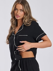 Loungeable Black 100% Polyester Short Sleeve Traditional And Shorts Set - Image 6 of 7