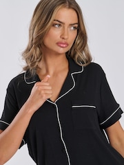 Loungeable Black 100% Polyester Short Sleeve Traditional And Shorts Set - Image 7 of 7