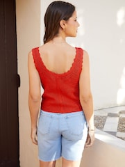 Threadbare Red Mock Button Down Crochet Knitted Vest - Image 3 of 4