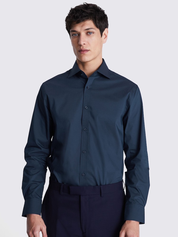 MOSS Blue Tailored Stretch Shirt - Image 1 of 5