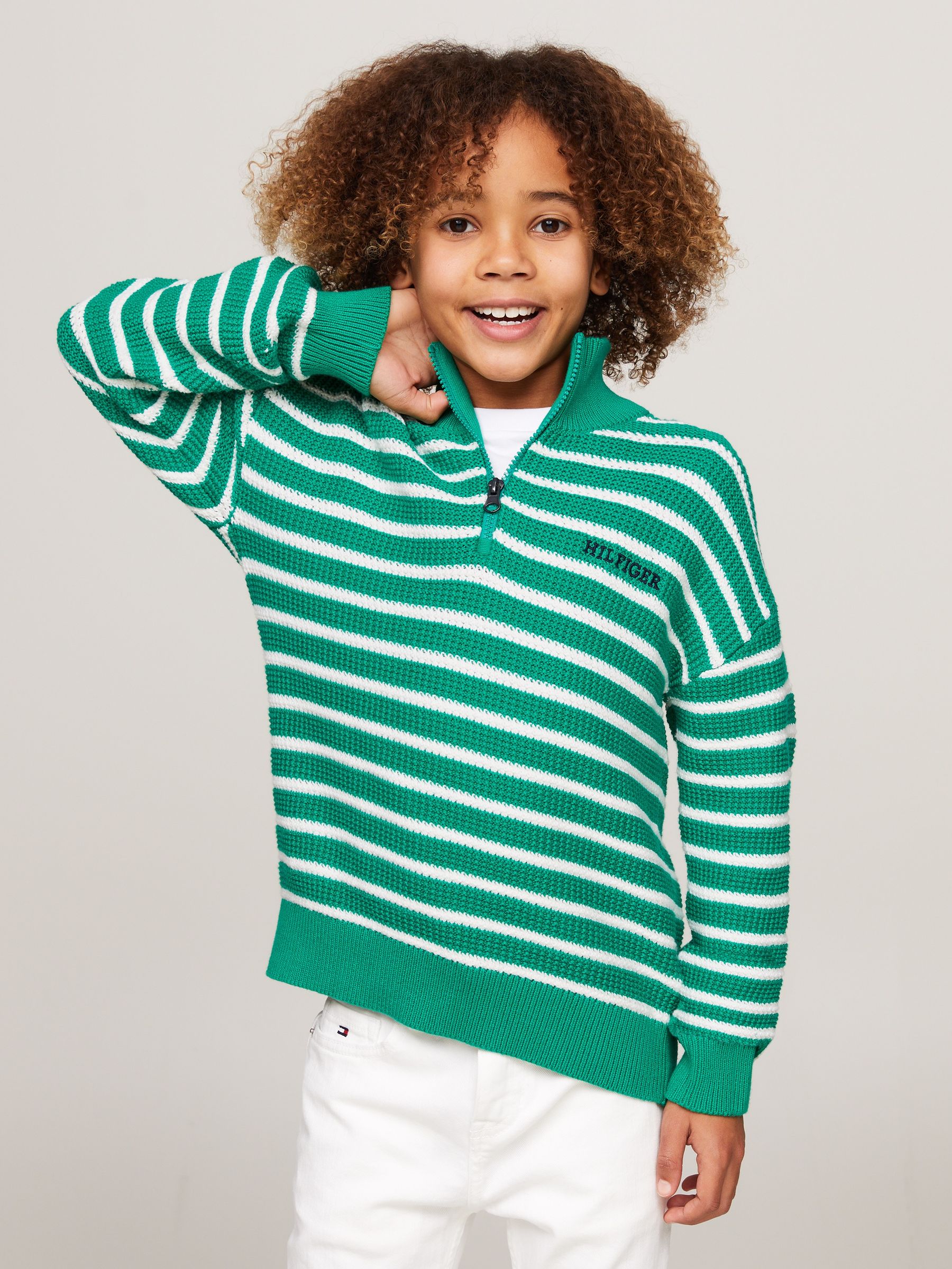 Buy Tommy Hilfiger Green Half Zip Breton 100 Cotton Stripe Sweater from Next Malta