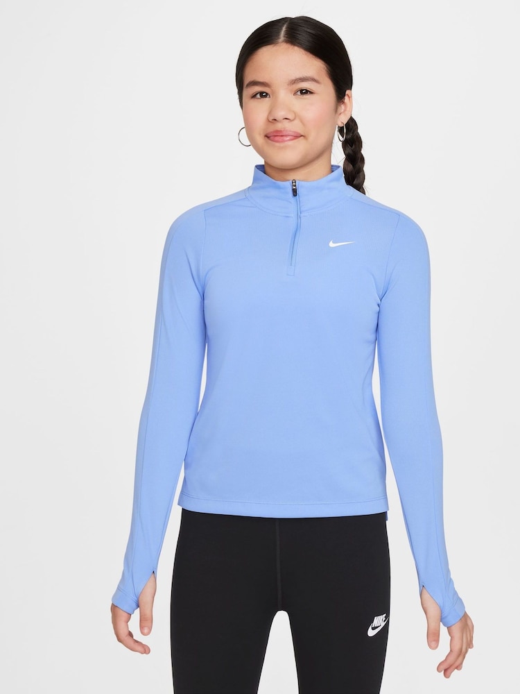 Pulsos en azul - Top de manga larga con media cremallera Dri-FIT de Nike - Imagen 1 de 7