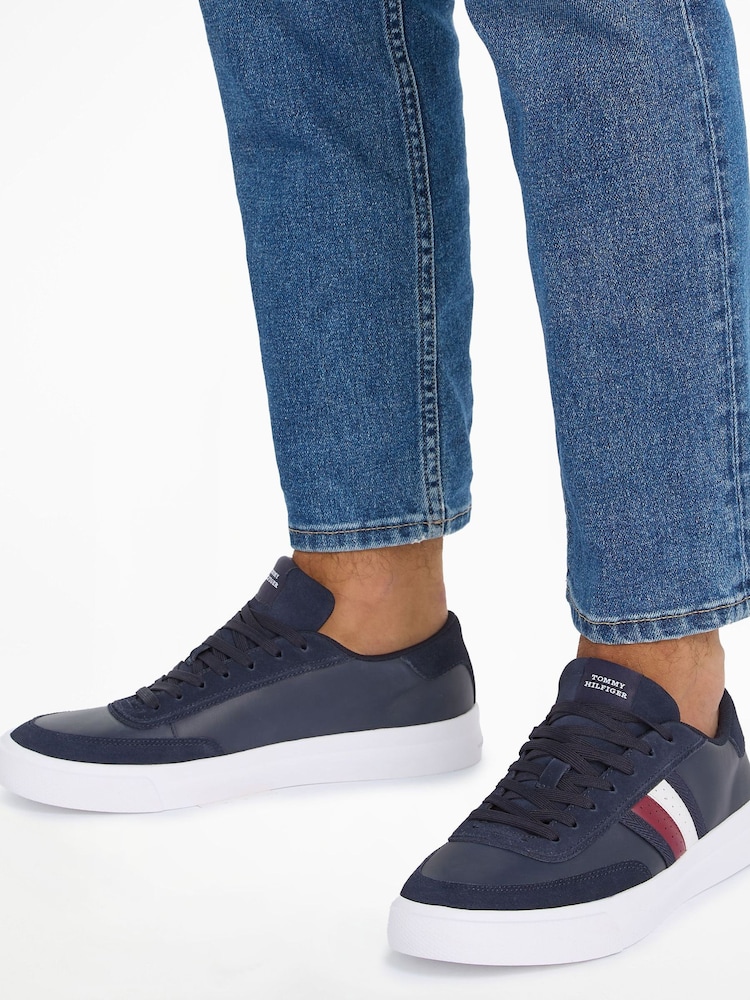Tommy Hilfiger Blue Cupset Leather Trainers - Image 1 of 4