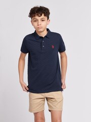 U.S. Polo Assn. Blue Boys 100% Cotton Check Texture Polo Shirt - Image 1 of 6
