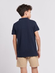U.S. Polo Assn. Blue Boys 100% Cotton Check Texture Polo Shirt - Image 4 of 6