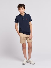 U.S. Polo Assn. Blue Boys 100% Cotton Check Texture Polo Shirt - Image 5 of 6
