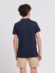 U.S. Polo Assn. Blue Boys 100% Cotton Check Texture Polo Shirt - Image 6 of 6