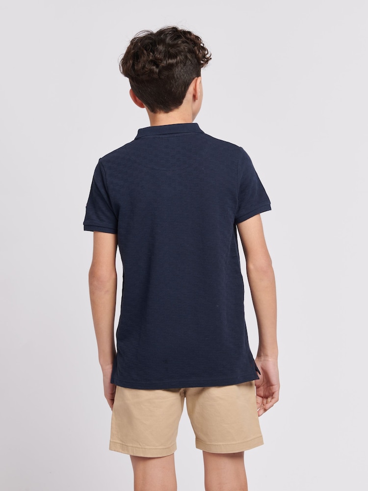 U.S. Polo Assn. Blue Boys 100% Cotton Check Texture Polo Shirt - Image 6 of 6
