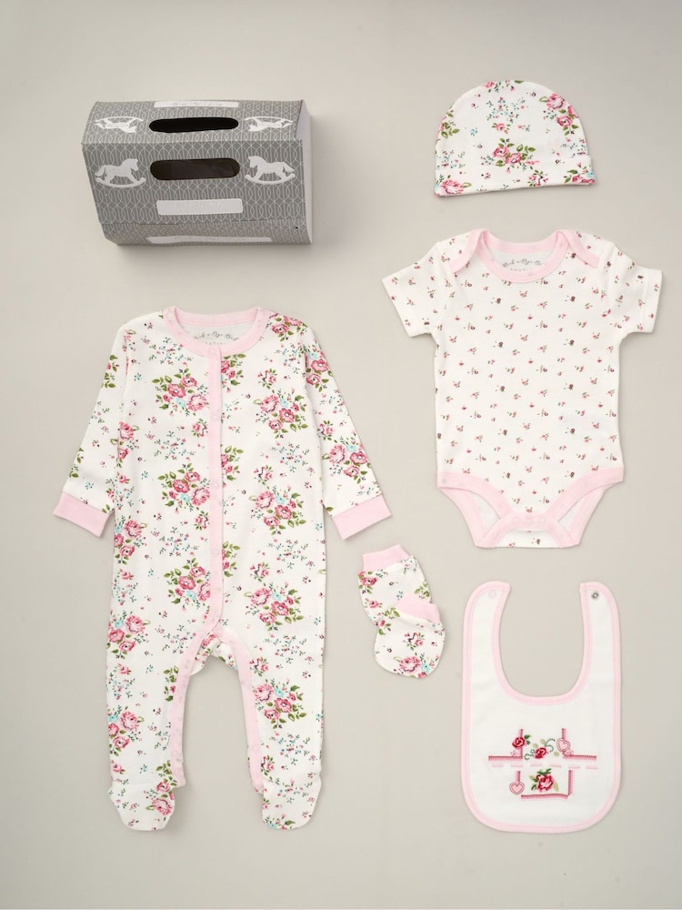Rock-A-Bye Baby Boutique dojenček 100% bombaž potiskan bela darilni komplet 5 Pieces - Slika 1 iz 10
