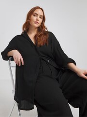Simply Be Black Oversized Crinkle Shirt - Image 2 of 4