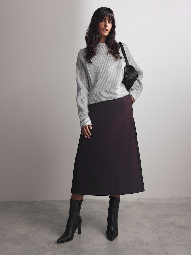 Burgundy Red Warm Handle Midi Skirt - Image 1 of 8