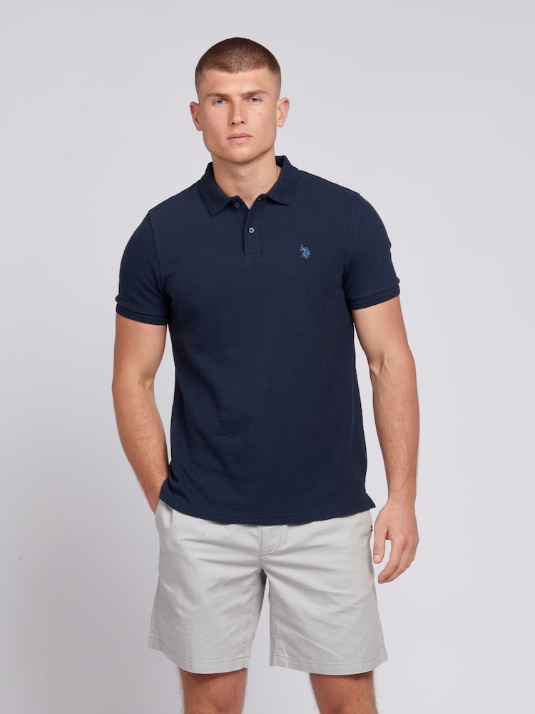 U.S. Polo Assn. Blue Mens Regular Fit 100% Cotton Texture Terry Polo Shirt - Image 1 of 4
