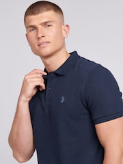 U.S. Polo Assn. Blue Mens Regular Fit 100% Cotton Texture Terry Polo Shirt - Image 3 of 4