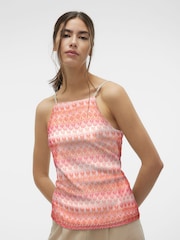 VERO MODA Pink Abstract Print High Neck Crochet Cami Vest - Image 1 of 6