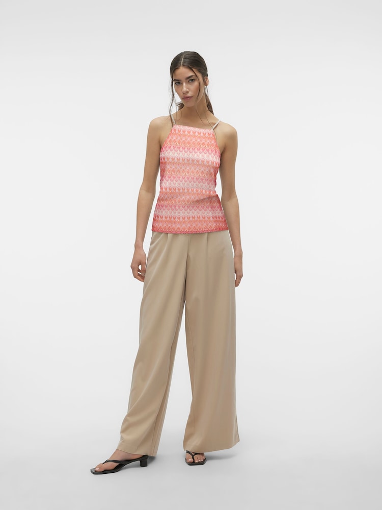 VERO MODA Pink Abstract Print High Neck Crochet Cami Vest - Image 2 of 6 VERO MODA Pink Abstract Print High Neck Crochet Cami Vest - Image 2 of 6