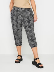 Yours Curve Black Cropped Stripe Print Harem Joggers - Image 1 of 4