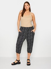 Yours Curve Black Cropped Stripe Print Harem Joggers - Image 2 of 4