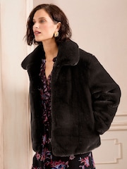 Love & Roses Black Faux Fur Collared Coat - Image 3 of 5
