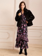 Love & Roses Black Faux Fur Collared Coat - Image 4 of 5