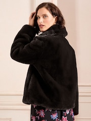 Love & Roses Black Faux Fur Collared Coat - Image 5 of 5