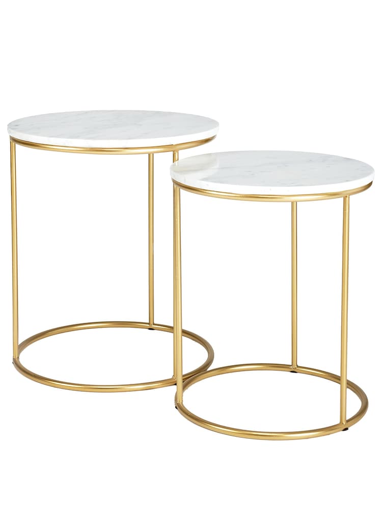 Pacific White Set of 2 Milly Marble Tables with Gold Frame - Image 2 of 5 Pacific White Set of 2 Milly Marble Tables with Gold Frame - Image 2 of 5