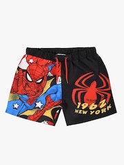 Brand Threads Black 100% Cotton Spiderman Boys Swim Shorts - Image 1 of 4
