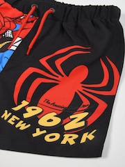 Brand Threads Black 100% Cotton Spiderman Boys Swim Shorts - Image 4 of 4