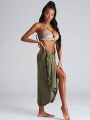 South Beach Khaki Crinkle Viscose Fringed Sarong Cover-Up - Image 2 of 4